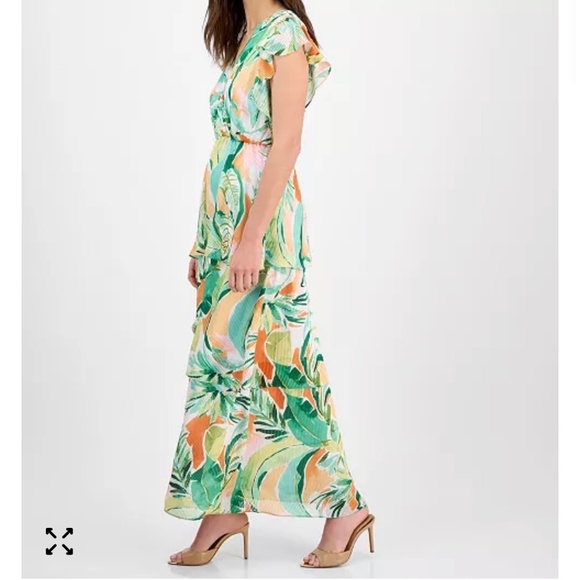 Women's Printed Flutter-Sleeve Maxi Dress - Picture 1 of 3